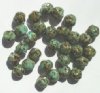 30 10mm Ruffled Round Light Turquoise & Brown Glass Beads